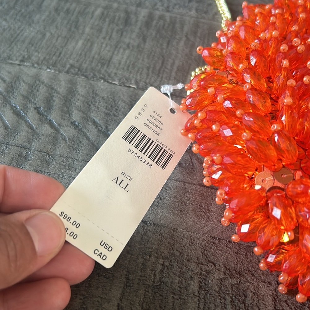 Anthropologie Beaded Fringe Crossbody Bag in coral orange - Picture 7 of 9
